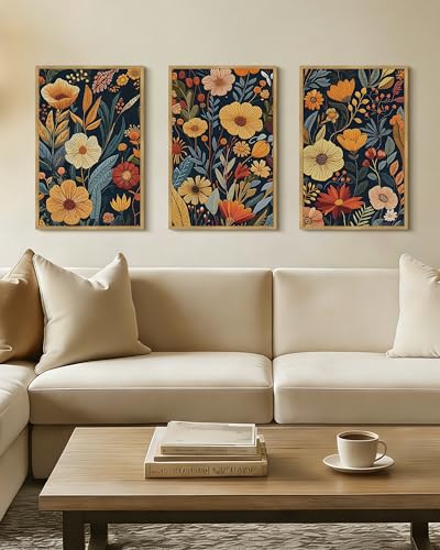 Drsoum Vintage Flower Wall Art Framed Retro Bohemian Boho Colorful Floral Plant Rustic Artwork Nature Botanical Wildflower Prints Bedroom Living Room Ready to Hang 16x24in Natural Framed - color: Botanical Flower, size: 24L" x 16W", Natural Framed