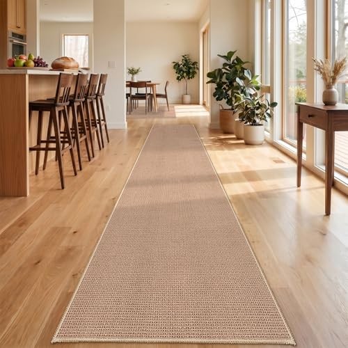 3x15 Jute Like Long Runner Rug：Non-Slip Washable Low Pile Rugs - Farmhouse Carpet for Pet Owners & Busy Families - Indoor Runners Ideal for Hallway Kitchen Entryway Bedroom （3x15 Beige） - color: Beige, size: 15' x 3' (Runner)