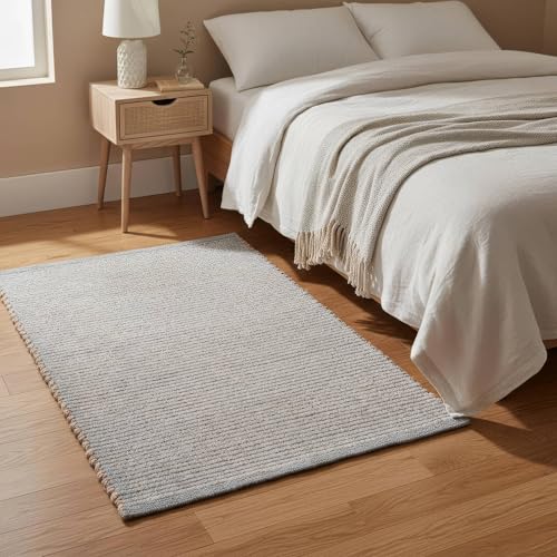 Super Area Rugs Hand Woven 3x5 Jute Cotton Rug Gray – Artisan Made in India – Perfect for Home Office or Nursery or as Bedside Rug - color: Light Gray, size: 3' x 5'