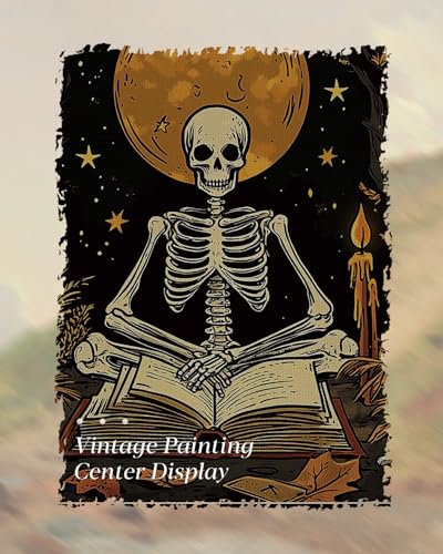 HUARCEY Gold Framed Canvas Wall Art, Skeleton Reader Tarot Picture Decor, Library Reading Room School Decor, Book Lover Witchy Gothic Halloween Canvas Paintings, 8x10inch - color: Skeleton Reader Art, size: 10"L x 8"W