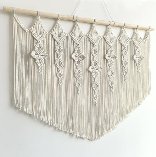 Achart Macrame Wall Hanging Large- Boho Wall Decor- large wall art- Wall Decor Living Room- Macrame Tapestry Boho Decor for Bedroom (Beige-Flower) - color: Beige-Flower