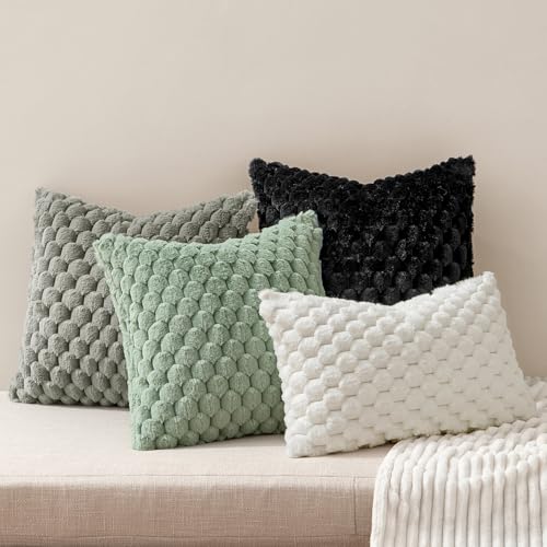 MIULEE Black Faux Fur Decorative Throw Pillow Covers 18x18 Inch Set of 2 Super Soft Cozy Plush Cushion Cases Luxury Fluffy Pillowcases for Sofa Couch Bed Living Room - color: Black, size: 18" x 18" (Pack of 2)