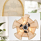 3-Light Hanging Lights with Plug in Cord, 14.3FT Stepless Brightness Flower Shaped Hanging Lamp with On/Off/Dimmable Switch, Boho Handwoven Chandelier Rattan Pendant Light for Bedroom Nursery (Cream）