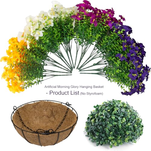 2 Set Artificial Outdoor Flowers with Hanging Baskets,24 Pcs UV Resistant Faux Petunias Flowers with Hanging Planter for Front Door Porch Spring Outside Decor (2, White,Yellow,Purple,RedViolet) - color: White,yellow,purple,redviolet