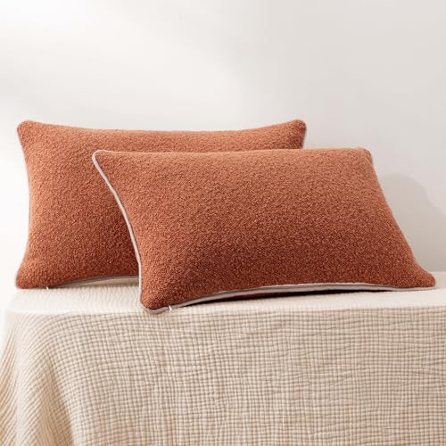 Amazon Basics Boucle Throw Pillow Covers for Couch, Living Room, Orange Home Decor with Hidden Zipper, Brown, 12×20in, Pack of 2 - color: Brown, size: 20" x 12" (Pack of 2)