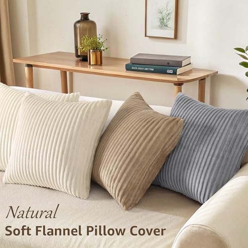 Simmore Decorative Throw Pillow Covers 22x22 Set of 2, Soft Natural Plush Flannel Double-Sided Fluffy Couch Euro Sham Pillow Covers for Sofa Living Room, Cream White - color: Cream White, size: 22" x 22" (Pack of 2)