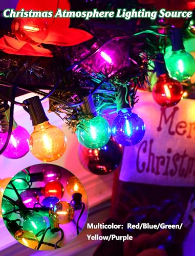 SUNSGNE G40 LED Christmas Globe String Lights, 50FT Shatterproof Round Colored Christmas Lights with 27 LED Clear Multicolor Bulbs(2 Spare) for Patio Balcony Roofline Garden Decor - color: Multicolor, size: 50FT