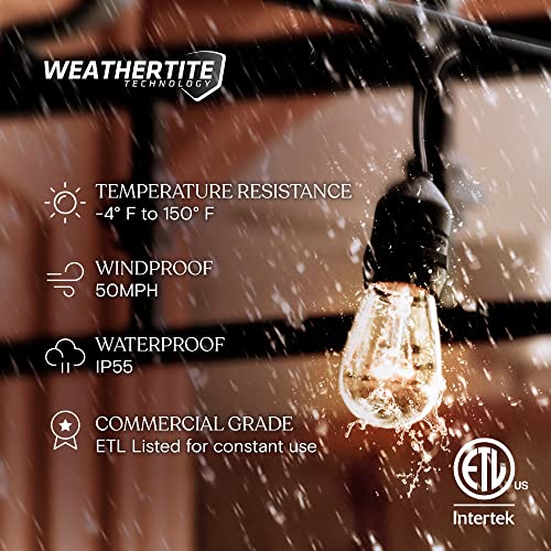 Brightech Ambience Pro Incandescent Outdoor String Lights - Commercial Grade Waterproof Patio Lights with 48 Ft Dimmable Edison Bulbs, Porch String Lights for Patio, Backyard - 15 Bulbs 11W - size: 48 FT - 15 Bulbs
