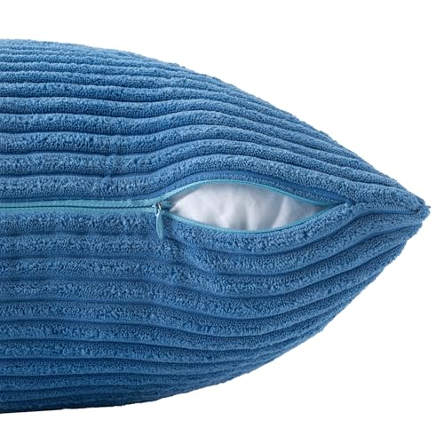 Volcanics Set of 4 Light Blue Corduroy Decorative Couch Throw Pillow Covers 18x18 Inch, Soft Modern Boho Striped Accent Cushion Cases for Beach, Patio, Balcony, Summer Gradient Shams Home Decor - color: Light Blue, size: 18" x 18" (Pack of 4)