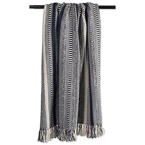 DII Braided Striped Decorative Throw Blanket, 50x60, Navy - color: Navy