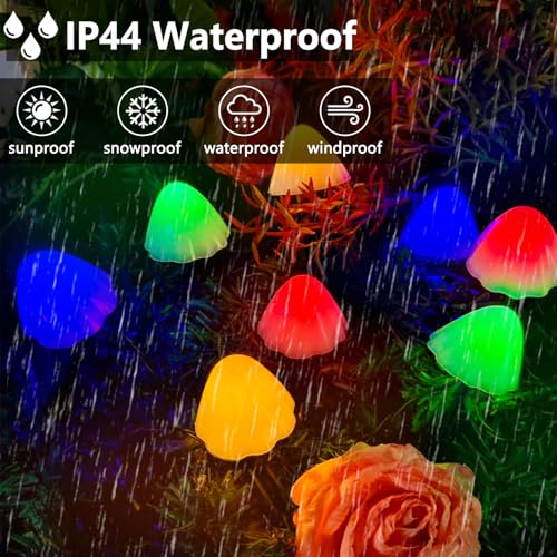 OZS 2PK 32LED 55FT Mushroom Solar Garden Lights Outdoor, Solar String Lights Waterproof with 8 Lighting Modes, Solar Garden Decor for Outside, Pathway Light for Yard Decoration (Multicolor) - color: Mushroom-Multicolor
