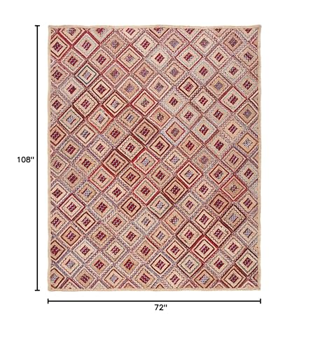 SAFAVIEH Cape Cod Collection Area Rug - 6' x 9', Natural & Red, Handmade Flat Weave Diamond Braided Jute & Denim, Ideal for High Traffic Areas in Living Room, Bedroom (CAP354B) - color: Natural/Red, size: 6' x 9' (Rectangular)