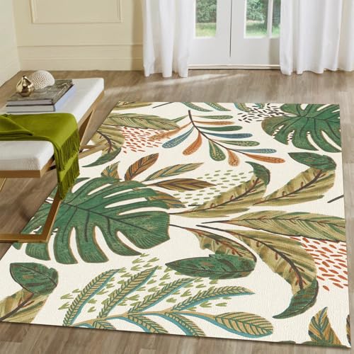 1.5 x 2.5ft Area Rug Indoor Floral Rug Washable Rug Modern Rug Oriental Flower Print Rug Non Slip Carpet for Living Room Dining Room Bedroom Entryway Office Decor - color: Forest Green and Warm Beige, size: 1.5 x 2.5ft / 18 x 30in / 45 x 75cm