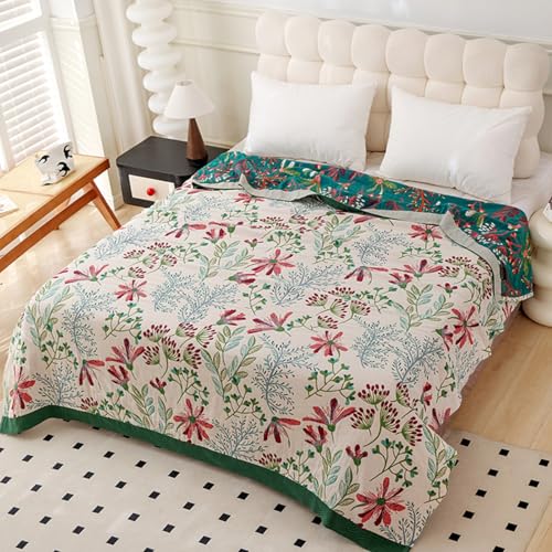 Boho Throw Blanket, 100% Cotton Ultra Soft Luxury Throw Rustic Quilt, Muslin Breathable Soft Bed Throw ，All Throw for Sofa Couch Chair 60x80 Inch - color: Precious Flowers, size: 60x80 Inch
