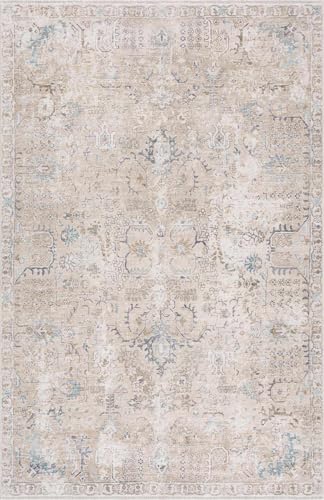 Hauteloom Caylin Bohemian Vintage Medallion Area Rug - Farmhouse Oriental Carpet for Living Room, Bedroom - Machine Washable- Cream, Dark Brown, Peach - 6'7" x 9' - color: Cream, Dark Brown, Peach / Caylin, size: 6'7" x 9' (Rectangular)