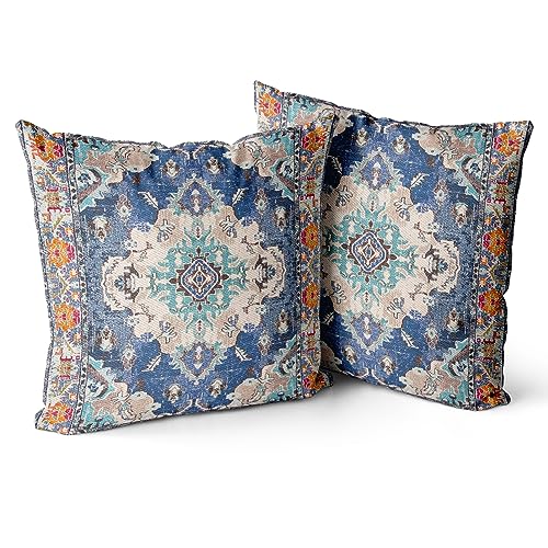 Snycler Boho Throw Pillow Covers 16x16 inch Set of 2 Boho Rug Carpet Double Sided Pattern Cotton Soft Pillow Case Cushion Cover Pillowcase for Couch Sofa Bed Decorative (Blue) - color: Boho-1, size: 16" x 16" (Pack of 2)
