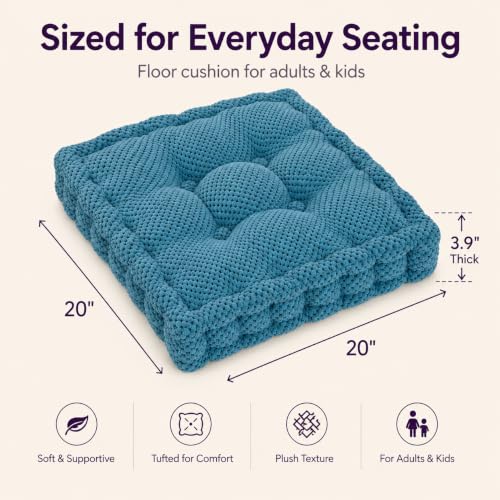 ChezMax Floor Pillow & Cushion, Large Meditation Chair Cushions, Thick Square Seat Pad, Soft Tufted Seating Pouf for Indoor/Outdoor Yoga Bench Rocking Chair Room Tatami Sofa, Royal Blue 20"x20" - color: Royal Blue L