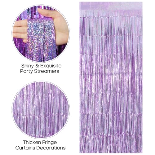 2 Pack Fringe Curtains Backdrops, Foil Fringe Curtains, Door Streamers for Birthday Wedding Bridal Shower Holiday Graduation Party Decorations, Photo Booth Backdrops, Glitter Light Purple - color: Glitter Light Purple