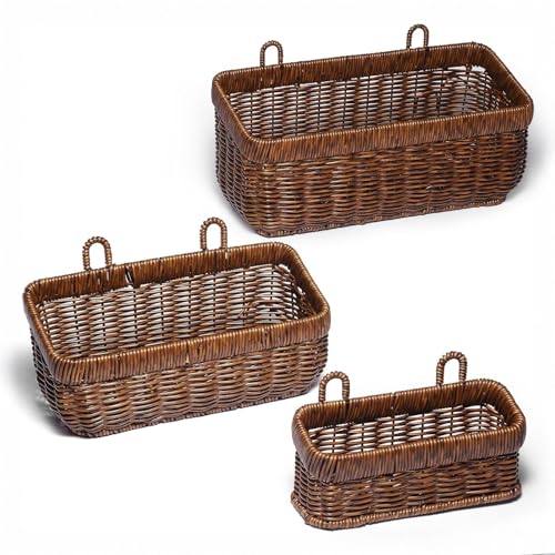 Hanging Baskets, Handmade Wall Basket With Hooks, Boho Storage Baskets for Home, Porche, Kitchen, Bathroom Organizing, 3 PCS - color: Brown, size: S+M+L