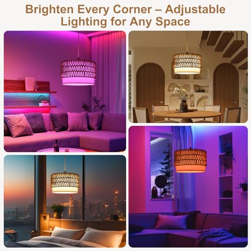 ZSLAIFU Hanging Lamp Plug in Pendant Light, 15FT Hanging Lights with Plug in Cord, Hanging Light with Smart RGBCCT Bulb and Remote, Hanging Lamps for Bedroom, Living Room, Kitchen, Farmhouse - color: Linen Rattan-White Shade