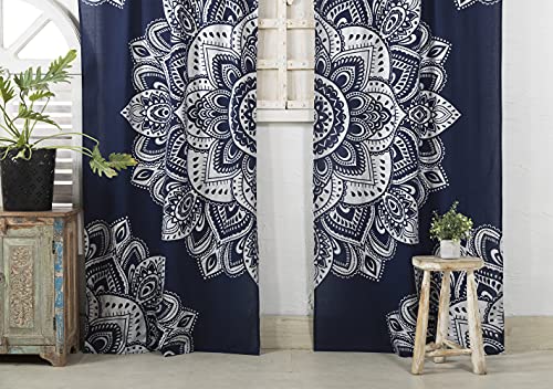 Popular Handicrafts Printed Curtains for Living Room Indian Hippie Bohemian Beautiful Ombre Silver Color Mandala Curtain for Bedroom Panels - color: Blue Silver_f, size: 38"W x 83"L (Pack of 2)