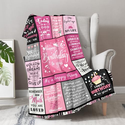 Aimego Mothers Day Birthday Gifts for Women Mom Girls Happy Birthday Blanket Decorations for Women Her Sister Wife Christmas Birthday's Unique Cozy Soft Flannel Throw Blankets 50"x60" - color: Birthday