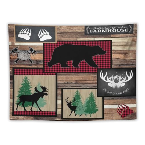 ZhiRain Rustic Cabin Lodge Tapestry Wall Hanging Bear Deer Country Hunting Wild Animal Black Bear Adventure Tapestries Home Decor for Living Room Bedroom Farmhouse Apartment Dorm 30"x40" - color: Cabin-19, size: 30"L x 40"W