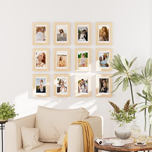 decorUhome 4x6 Picture Frame Set of 10, Display Photos 3.5x5 with Mat or 4x6 Unmatted for Picture Frames Collage Wall Decor, Natural - color: Natural, size: 4x6