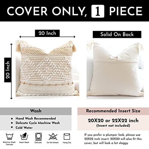 BlissBlush Cream White Boho Throw Pillow Cover 20X20, Boho Woven Textured Pillow Cover, Neutral Pillow Cover, Sofa Couch Bed Farmhouse Lumbar Pillow (Cover ONLY) - color: Cream, size: 20" x 20" (Pack of 1)