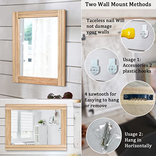 AAZZKANG Rustic Mirrors for Wall Rectangle Wood Frame Mirror 50 x 40 cm Farmhouse Bedroom Bathroom Decorative Mirror - color: Beige, size: 20"L x 16"W