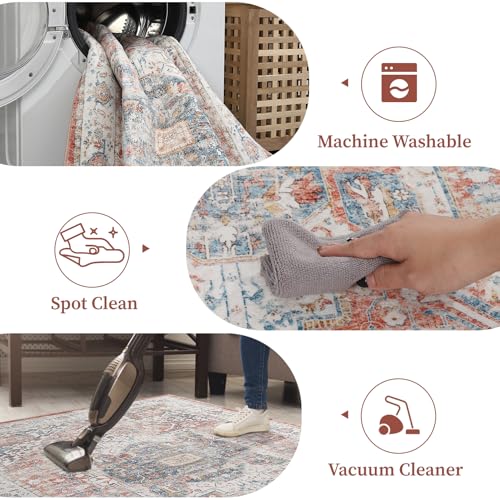 Area Rug for Living Room - Mechine Washable Non-Slip Vintage Rugs for Bedroom - Low Pile Thin Large Floor Carpet for Dinning Room Home Office (Vintage Blush, 9'x12') - color: Vintage Blush, size: 9' x 12' (Rectangular)