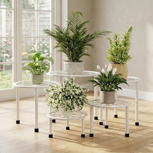 Metal Plant Stand Indoor Outdoor,Indoor Plant Stands for patio rust proof,Heavy Duty Flower Pot Stands for Multiple Plant,Black Potted Plant Holder for Garden Home (5 Pack White) - color: White