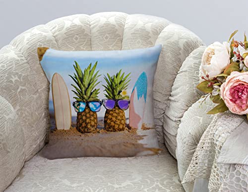 TSSOHU Yellow Pineapple with Glasses on The Sandbeach Throw Pillow Case Cushion Cover Couch Sofa Decorative Square 18x18 inches - color: Tss49