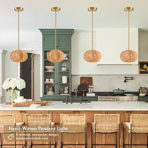 Mini Rattan Pendant Light Hemp Rope Rattan Light Fixture Woven Pendant Wicker Chandelier Boho Chandelier for Bedroom Kitchen Island - color: 8.7" Natural