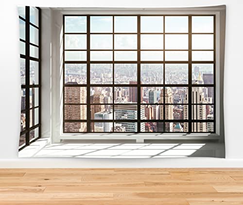 feelacle City Tapestry 80" X 60" Window View Landscape Wall Hanging Party Decorations Home Decor For Bedroom Living Room Dorm (200 X 150cm) - color: City Window View, size: 80"L x 60"W