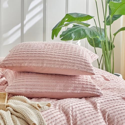 WARMDERN Pink Pillow Covers Queen Standard Pillow Cases Soft Microfiber Pillow Cases Set of 4 Boho Textured Pillowcase with Envelope Closure(Pink, Queen/Standard, 4 Pack) - color: Pink, size: 20" x 26" (Pack of 4)