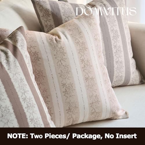 DOMVITUS Floral Pillow Covers 18x18 Inch Set of 2, Vintage Striped Block Print Decorative Throw Pillow Covers Neutral Farmhouse Boho Home Decor for Couch Sofa Bed Living Room, Cream White - color: Cream White, size: 18" x 18" (Pack of 2)
