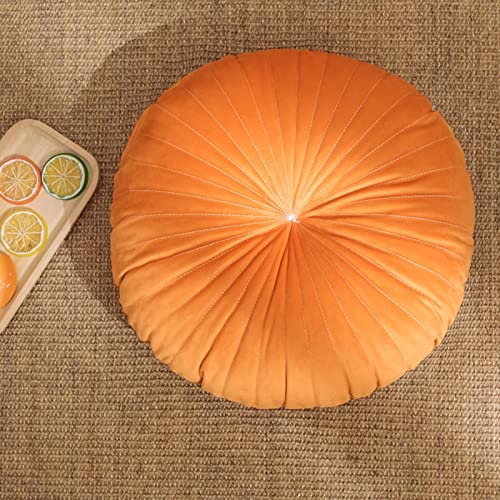 HLOVME Round Pillow Cushion for Couch Velvet Decorative Small Throw Pillow Solid Color for Living Room Bed Floor 15.7”, Orange - color: Z02-orange