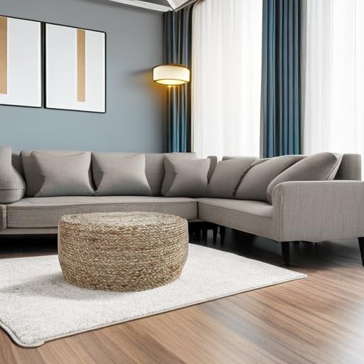 Jute Pouf Ottoman | Footrest Pouf | Hand Braided - Round Boho Pouffe - for Living Room, Bedroom, Nursery (20"x20"x10") Natural - color: Natural, size: 20"D x 20"W x 10"H