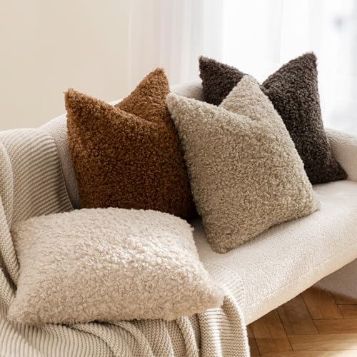 MIULEE Pack of 2 Faux Fur Throw Pillow Covers 18x18 Inch Bronze Boucle Decorative Sherpa Pillow Covers Fuzzy Accent Soft Sheepskin Fleece for Boho Home Decor Sofa Living Room Couch Bed - color: Bronze, size: 18" x 18" (Pack of 2)