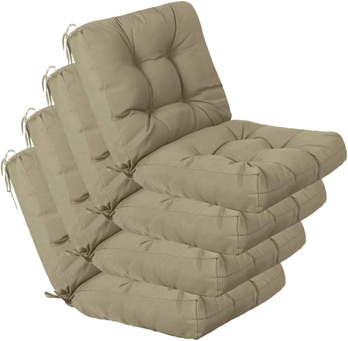 QILLOWAY Outdoor Seat/Back Chair Cushion Tufted Pillow, Spring/Summer Seasonal Replacement Cushions - Pack of 4 (Beige)