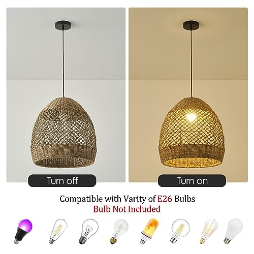 Rattan Pendant Light 13.77" Rustic Hand-Woven Wicker Hanging Light 1-Light Water Plants Rattan Chandelier for Dining Living Bedroom Kitchen Farmhouse - color: Natural Oval Rattan, size: 13.77" 1-Light