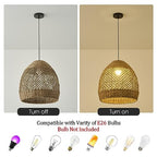 Rattan Pendant Light 13.77" Rustic Hand-Woven Wicker Hanging Light 1-Light Water Plants Rattan Chandelier for Dining Living Bedroom Kitchen Farmhouse - color: Natural Oval Rattan, size: 13.77" 1-Light
