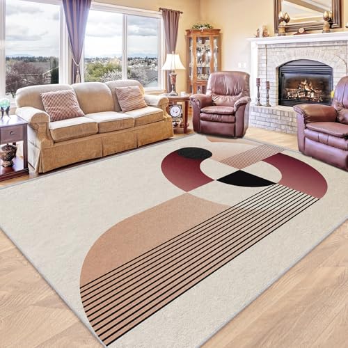 Area Rug 3x5, Boho Rug, Modern Minimalist Carpet, Washable Geometric Contemporary Rugs for Living Room, Bedroom, Dining Room, Office, Non-Slip, Pet-Friendly, 3 x 5 ft - color: Beige and Burgundy, size: 3 x 5 ft