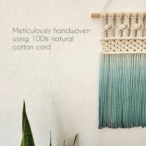 Ombre handmade Teal Macrame wall hanging, Bohemian Wall decor, Dip dyed wall tapestry, Beautiful natural cotton art piece with wooden dowel (Scarlet Red) - color: Scarlet Red