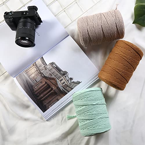 Cotton Macrame Cord 3mm 328yards Natural Colored Macrame Supplies, Soft Craft Cotton Rope for Plant Hanger Wall Hanger Dreamcatcher (Dark Khaki) - color: Dark Khaki, size: 3mmx328Yards