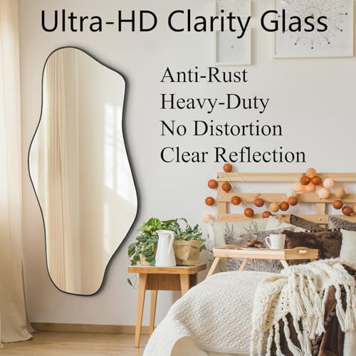 Irregular Mirror, 51.1"x23.6" Large Asymmetrical Frameless Mirror, Modern Abstract Wall Mirrors for Living Room Bedroom Hallway Entryway Bathroom, Hangs Vertically or Horizontally - color: Black, size: 51.1"L x 23.6"W