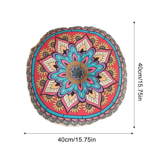 Round Chair Cushions - 16x16 Inch Thick Meditation Pillow for Comfort Support, Double Sided Bohemian Style with Soft Durable Filling, Tatami Floor Cushion for Home Bedroom Living Room Seating - color: D