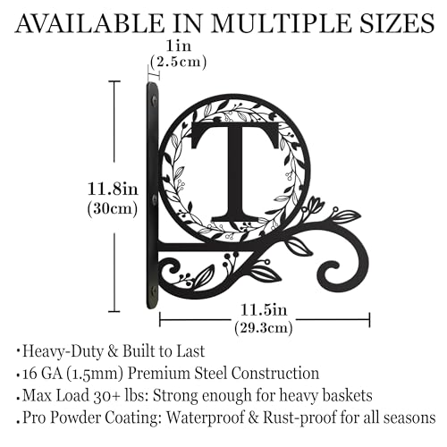 Personalized Initial Metal Plant Hanger Bracket, Decorative Wall Mount Hanging Plant Hook, Monogram Floral Leaf Garden Stake for Hanging Baskets Bird Feeders Lanterns Wind Chime (Custom made) - style: Custom made