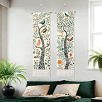 seewan 2 Pack Long Vertical Wall Tapestry, Boho Nature Landscape & Floral Aesthetic Wall Hanging for Bedroom Living Room Home Decor, Long Narrow Art Tapestry with Sunrise Mountain Botanical Designs, 13" × 51" (Art Nouveau Tree, 13"Wx51"H, Unframed) - colo